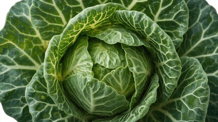 Fototapeta premium Fresh green leafy vegetable with textured leaves, likely lettuce or cabbage, close-up shot. Healthy and natural produce. Vegetables and organic food.