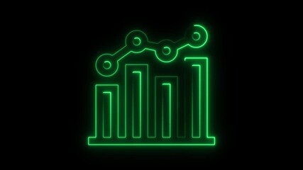 Neon Green Bar Chart Graph with Line Graph on Black Background Business Data Analysis Statistics