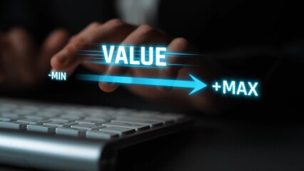 Value measurement and adjustment concept showing value, performance, and optimization level with focus on data analytics, calibration, and improvement Marrow