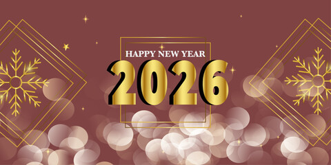 Glittery gold happy new year 2026 background with bokeh lights and stars © Zein's studio