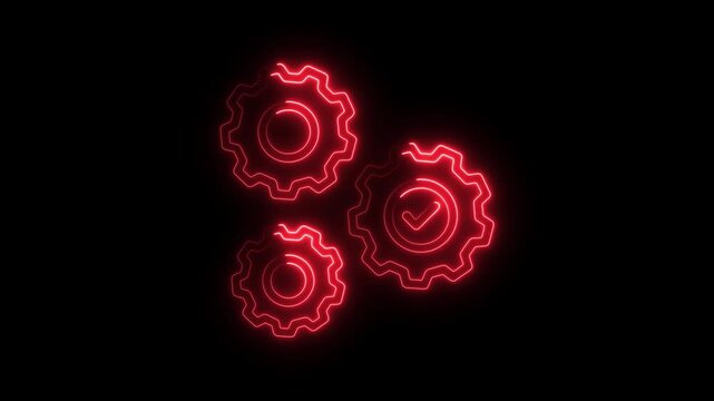 Glowing Red Gear with Checkmark on Black Background Technology Concept glowing red gears gear checkmark - Powered by Adobe