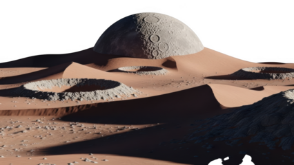 Alien planet landscape with craters and moon dome structure mars red planet