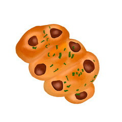 Sausage bread oil pastel illustration without background for bakery purpose and bread menu