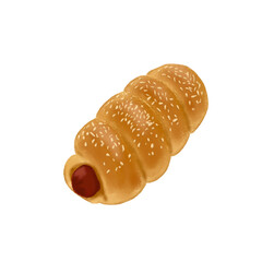 Sausage Bun oil pastel illustration without background for bakery purpose and bread menu