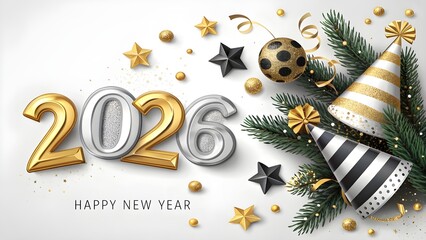 Happy New Year 2026 Festive Celebration Banner - Premium Digital Illustration