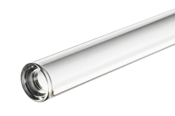 Close-up of a single empty glass scientific test tube isolated with transparent background