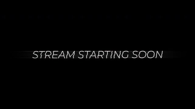 Text glitch stream starting soon live online broadcast gaming effect ideal for pre-show screens, waiting rooms, or transitions in online streams and gaming channels.
