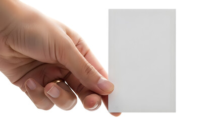 Obraz premium Hand holding a blank white card isolated on transparent background