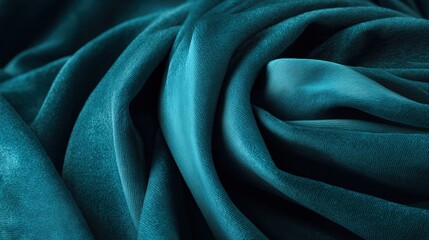 Fabric in deep teal color shows texture and folds in soft material on a flat surface during daylight hours, Transformative Teal