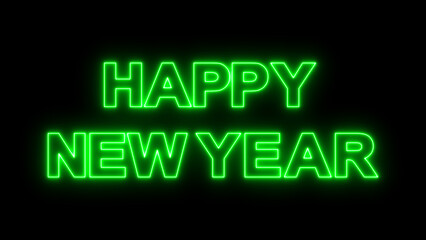 Green Neon Happy New Year Text on Black Background