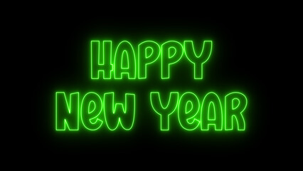 Green Neon Happy New Year Text on Black Background