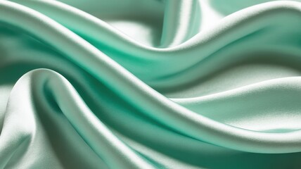 Obraz premium Close up of flowing mint green satin fabric with soft folds and texture
