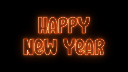 Orange Neon Happy New Year Text on Black Background
