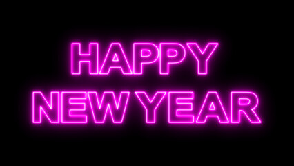 Pink Neon Happy New Year Text on Black Background glowing
