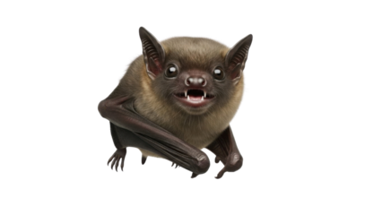 Small Brown Bat Close-up Looking Directly at Camera, Isolated Wildlife Shot isolated PNG with Transparent Background