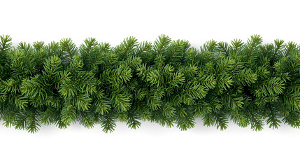 A horizontal arrangement of lush, green pine branches, forming dense and symmetrical garland