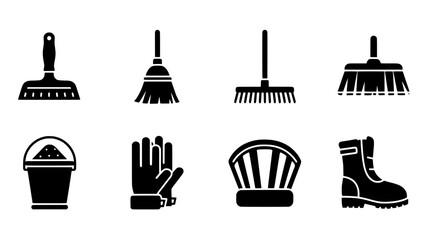 Cleaning Tools and Safety Gear Vector Icons