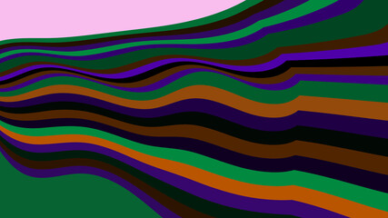 Abstract Green, Brown, and Purple Wavy Pattern on Pink Background - Graphic Design Element