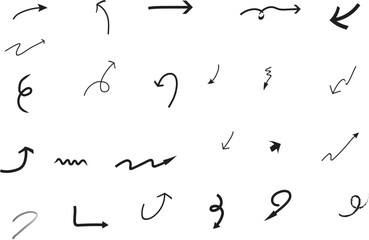 Hand-drawn doodle arrow vector set on a white background, ideal for design elements.”