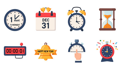New Year's Eve Countdown and Time Icons
