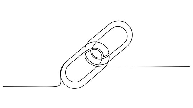 Continuous single line drawing of a chain link icon on a white background