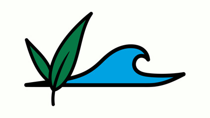 Fototapeta premium Minimalist Line Art Illustration of a Leaf and Water Wave for Nature-Themed Designs