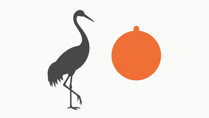 Fototapeta premium Silhouette of a Heron with a Red Balloon Against a White Background, Symbolic Wildlife and Celebration Concept