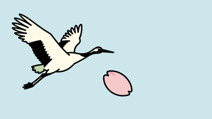 Obraz premium Stylized Illustration of a Bird in Flight Reaching for a Pink Heart on a Light Blue Background, Perfect for Romantic, Nature, or Love-themed Design Projects