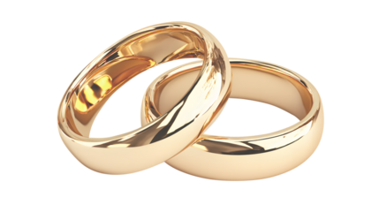Two shiny gold wedding rings isolated on transparent background