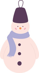 A cartoon snowman wearing a blue scarf and hat