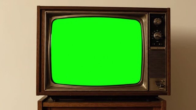 Vintage tv with green screen, Old fashioned tv with green screen