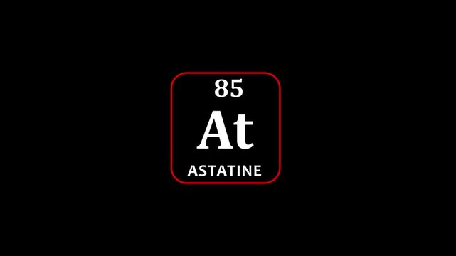 85 Number Astatine icon animation.school chemistry lesson animation .Design shows name, atomic weight and element number.
