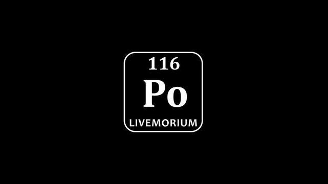 116 Number livemorium icon animation.school chemistry lesson animation .Design shows name, atomic weight and element number.