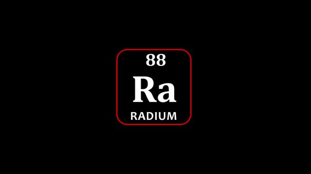 88 Ra Radium icon animation.school chemistry lesson animation .Design shows name, atomic weight and element number.