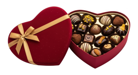 Red heart shaped box of assorted chocolates with gold ribbon image