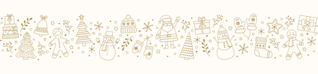 Cute Christmas banner with hand drawn decorations. Vector illustration