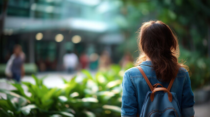 Faceless education and campus life student outdoors college environment presence academic setting portrait university lifestyle display educational experience moment