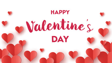 Valentine&rsquo;s Day greeting card with floating paper cut hearts. Abstract background design. Vector illustration