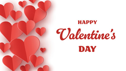 Valentine&rsquo;s Day greeting card with floating paper cut hearts. Abstract background design. Vector illustration