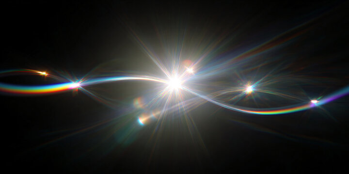 Abstract retro background with a prism effect. Light distortion on a black background. Old photo. Rainbow-colored rays.