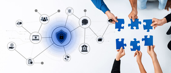 A complete cybersecurity system concept. Providing network protection for online banking, cloud data, financial transactions, and personal identity with secure authentication. Fermion