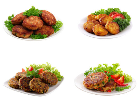 Plate of shami kebab patty set isolated.