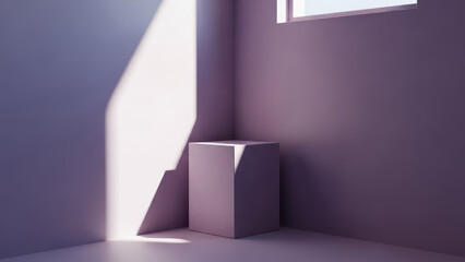 Fototapeta premium A minimalist purple room corner illuminated by natural light through a window