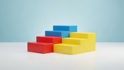 Obraz premium A conceptual image of colorful blocks arranged as steps against a light blue background