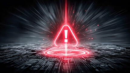コンピューターウィルス検知：危険を知らせる赤いビックリマークと暗い背景
