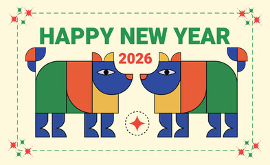 Festive new year illustration featuring two stylized animal figures for 2026