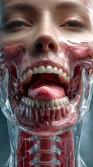 A detailed look inside a human face, showcasing intricate anatomy. This illustration highlights the complexity of the human body in a striking manner. Perfect for educational and medical purposes. AI