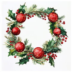 christmas wreath with red balls and ribbon