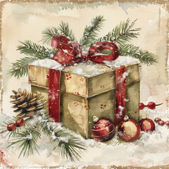 christmas gift box and decorations