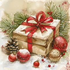 christmas gift box and decorations
